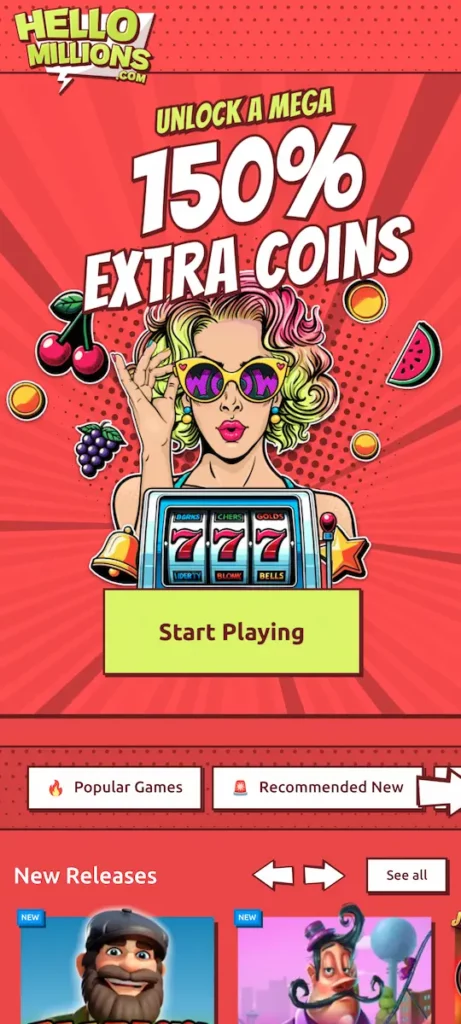 HelloMillions casino, with mega coins on sign up