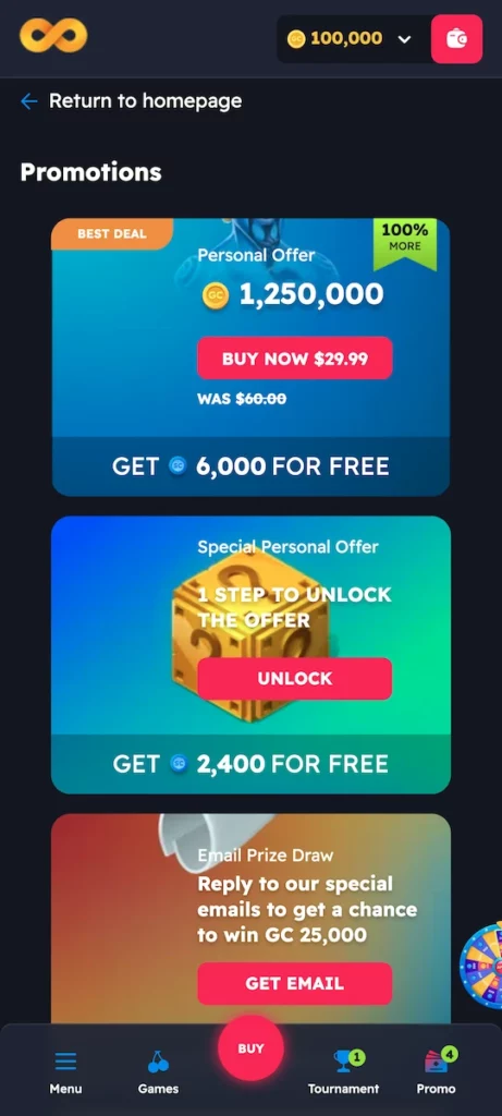 NoLimitCoins Social Casino - Promotions