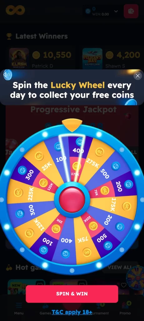 NoLimitCoins Social Casino - Lucky Wheel and Latest Winners