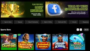 SportsMillions social casino home page.