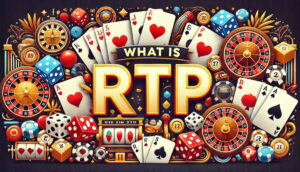 Words 'What is RTP' in front of various casino related imagery.