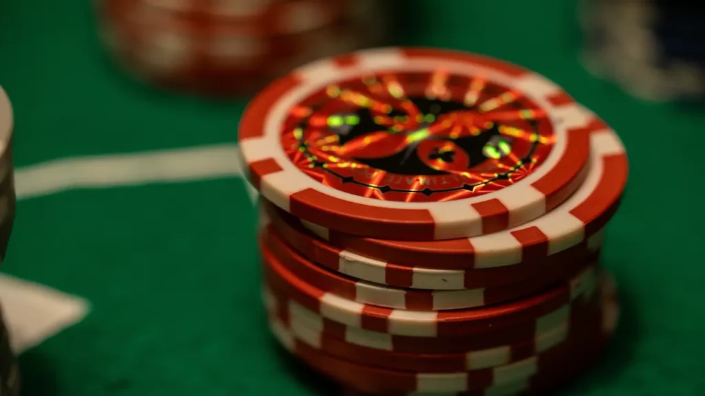 Poker chips on the casino table.